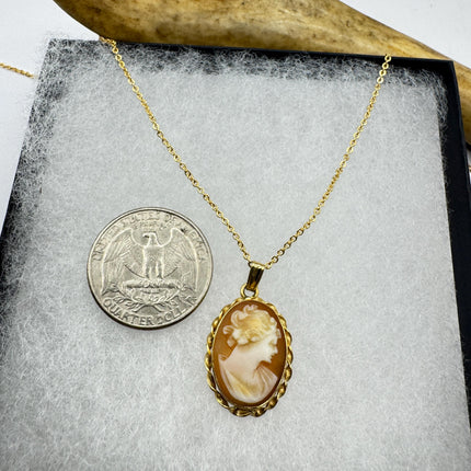 Vintage Cameo Pendant Necklace: Gold Filled Charm with Matching Chain