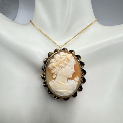 Vintage Cameo Pendant Necklace: Gold Filled Charm with Matching Chain Pin Brooch