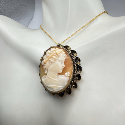 Vintage Cameo Pendant Necklace: Gold Filled Charm with Matching Chain Pin Brooch