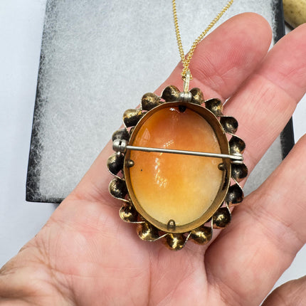 Vintage Cameo Pendant Necklace: Gold Filled Charm with Matching Chain Pin Brooch
