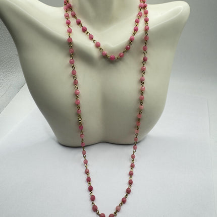 Vintage Rose Cherry Quartz Gold Filled Beaded Necklace: Minimalist Gemstone Jumprope Style