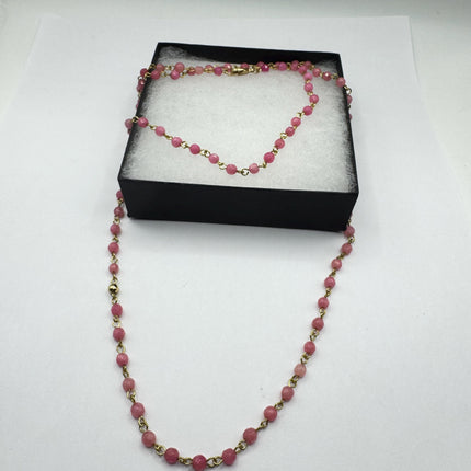 Vintage Rose Cherry Quartz Gold Filled Beaded Necklace: Minimalist Gemstone Jumprope Style