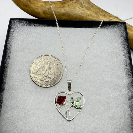 Vintage Red Rose Heart 925 Sterling Silver Chain Necklace
