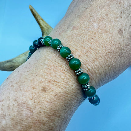 Vintage Green Jade Gold Filled Bracelet - Minimal Everyday Layered Stacking - Dainty Simple Design
