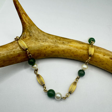 Vintage Green Jade Gold Filled Bracelet - Minimal Everyday Layered Stacking - Dainty Simple Design