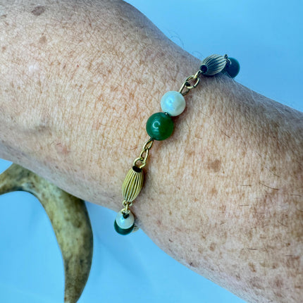 Vintage Green Jade Gold Filled Bracelet - Minimal Everyday Layered Stacking - Dainty Simple Design