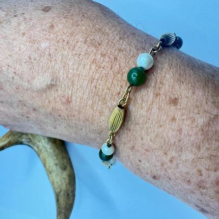 Vintage Green Jade Gold Filled Bracelet - Minimal Everyday Layered Stacking - Dainty Simple Design