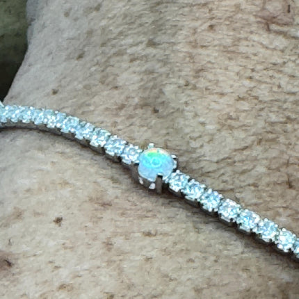Vintage Fire Opal Tennis Bracelet | Sterling Silver CZ | Elegant Bridal & Gift Jewelry