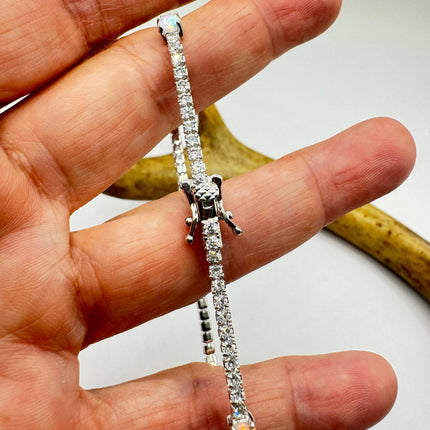 Vintage Fire Opal Tennis Bracelet | Sterling Silver CZ | Elegant Bridal & Gift Jewelry
