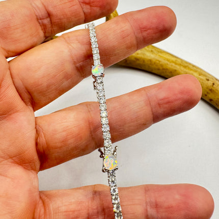 Vintage Fire Opal Tennis Bracelet | Sterling Silver CZ | Elegant Bridal & Gift Jewelry