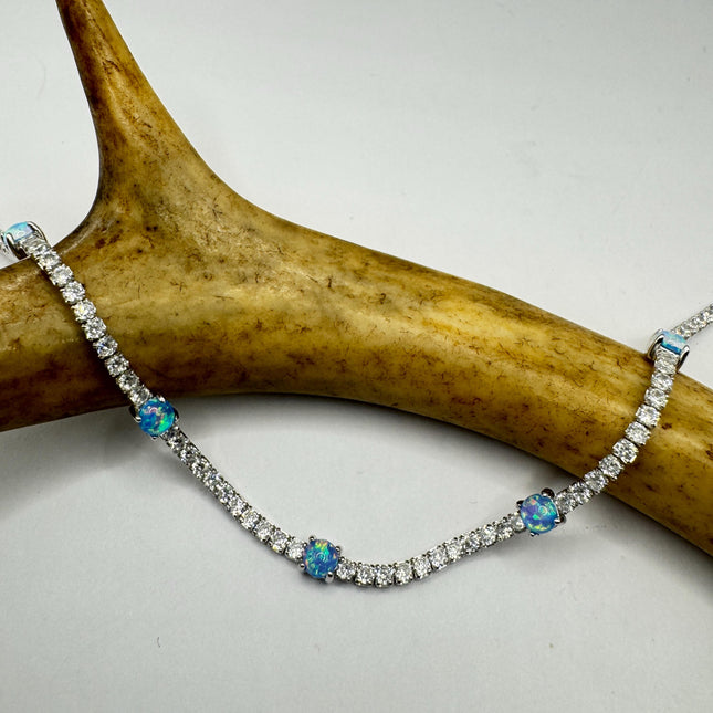 Vintage Fire Opal Tennis Bracelet | Sterling Silver CZ | Elegant Bridal & Gift Jewelry
