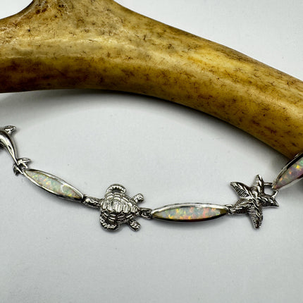 Vintage White Fire Opal 925 Sterling Silver Sea Animals