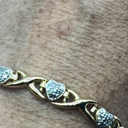 Vintage Diamond Chip Heart Tennis Bracelet: Golden Sterling Silver XO Jewelry