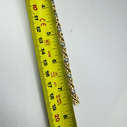 Vintage Diamond Chip Heart Tennis Bracelet: Golden Sterling Silver XO Jewelry