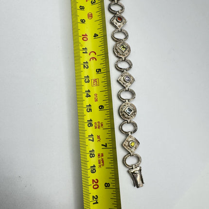 Vintage Mixed Gemstone Tennis Bracelet | Sterling Silver, Citrine, Amethyst, Peridot, Garnet