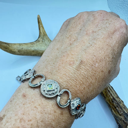 Vintage Mixed Gemstone Tennis Bracelet | Sterling Silver, Citrine, Amethyst, Peridot, Garnet