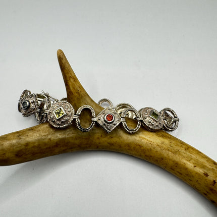 Vintage Mixed Gemstone Tennis Bracelet | Sterling Silver, Citrine, Amethyst, Peridot, Garnet