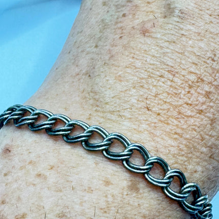 Vintage Silver Charm Bracelet: Layered Mesh Chain, 925 Sterling