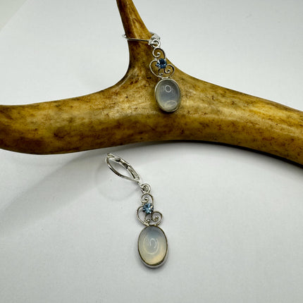 Vintage Moonstone Dangle Earrings Sterling Silver Fish Design Statement Lever backs