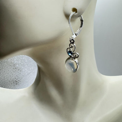 Vintage Moonstone Dangle Earrings Sterling Silver Fish Design Statement Lever backs