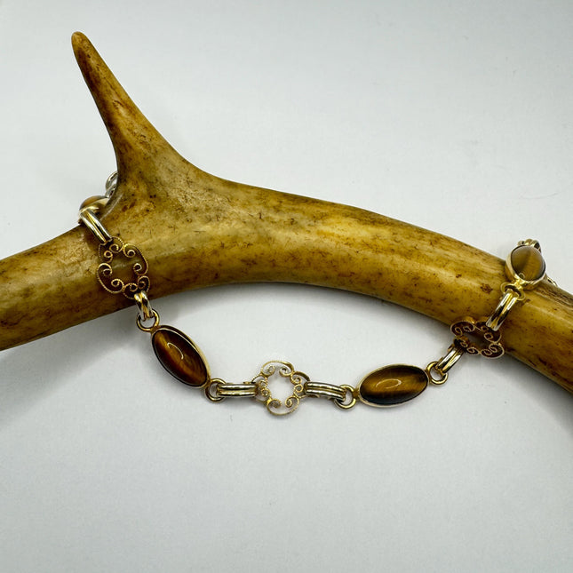 Vintage Tigers Eye 10k Gold Filled Chain Bracelet: Minimalist Layering Bracelet