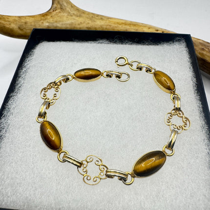 Vintage Tigers Eye 10k Gold Filled Chain Bracelet: Minimalist Layering Bracelet