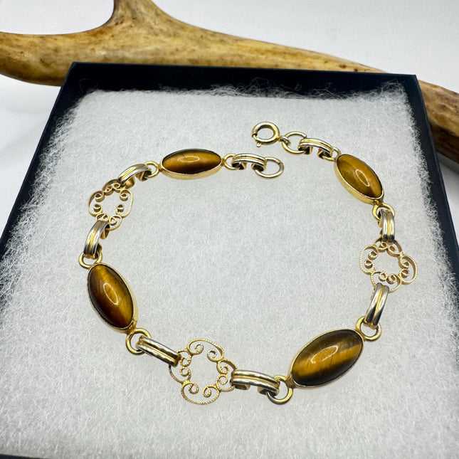 Vintage Tigers Eye 10k Gold Filled Chain Bracelet: Minimalist Layering Bracelet
