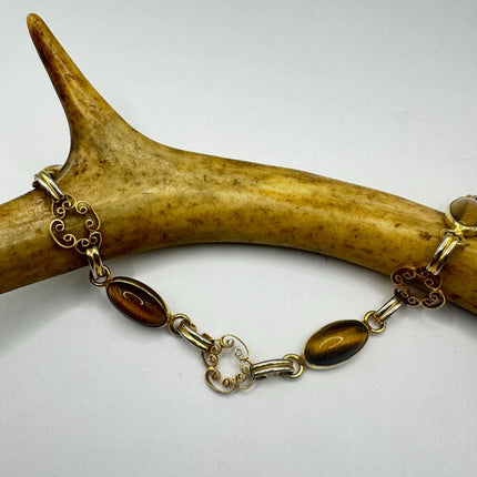Vintage Tigers Eye 10k Gold Filled Chain Bracelet: Minimalist Layering Bracelet