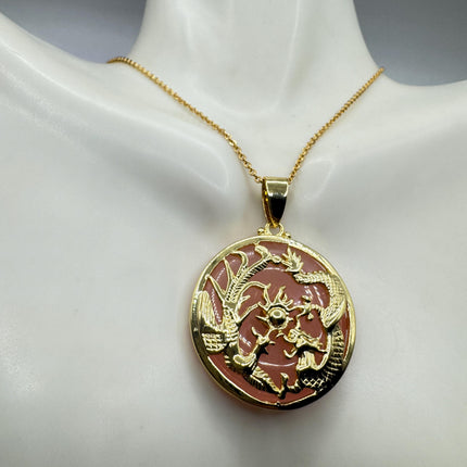 Vintage Rose Quartz Dragon Choker Gold Filled Necklace Pink Gemstone Necklace