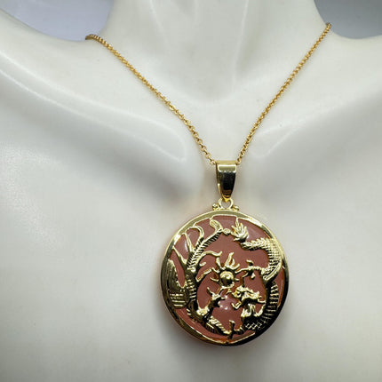 Vintage Rose Quartz Dragon Choker Gold Filled Necklace Pink Gemstone Necklace