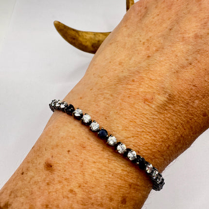 Vintage Silver Tennis Bracelet with Blue Cubic Zirconia in 925 Sterling Silver