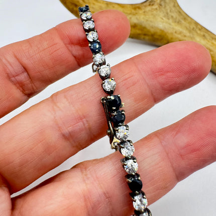 Vintage Silver Tennis Bracelet with Blue Cubic Zirconia in 925 Sterling Silver