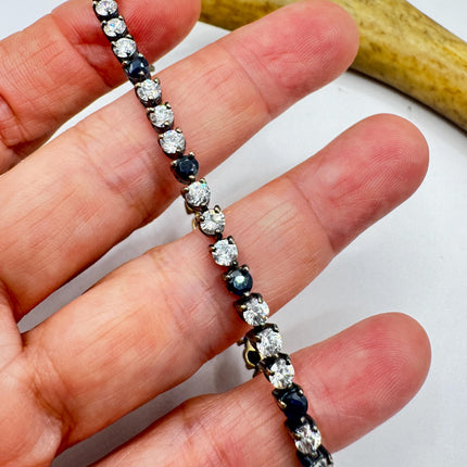 Vintage Silver Tennis Bracelet with Blue Cubic Zirconia in 925 Sterling Silver