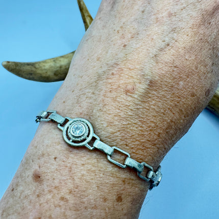 Vintage Silver Chunky Bracelet | Diamond Look Cubic Zirconia 925 Sterling Silver