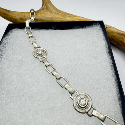 Vintage Silver Chunky Bracelet | Diamond Look Cubic Zirconia 925 Sterling Silver