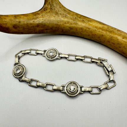 Vintage Silver Chunky Bracelet | Diamond Look Cubic Zirconia 925 Sterling Silver