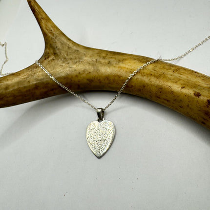 Vintage Heart 925 Sterling Silver Chain Necklace Engraved Inspirational Words