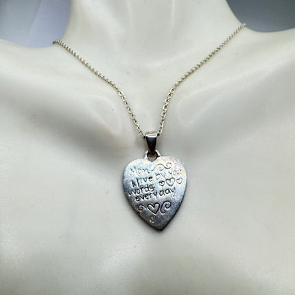 Vintage Heart 925 Sterling Silver Chain Necklace Engraved Inspirational Words
