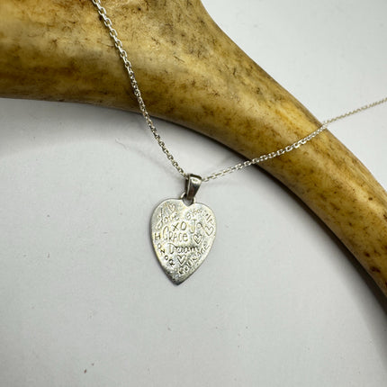 Vintage Heart 925 Sterling Silver Chain Necklace Engraved Inspirational Words