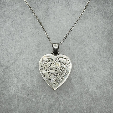 Vintage Heart 925 Sterling Silver Chain Necklace Engraved Inspirational Words