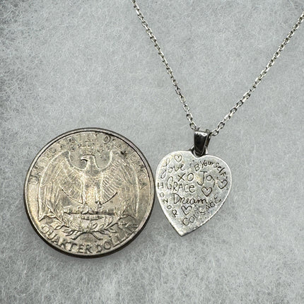 Vintage Heart 925 Sterling Silver Chain Necklace Engraved Inspirational Words