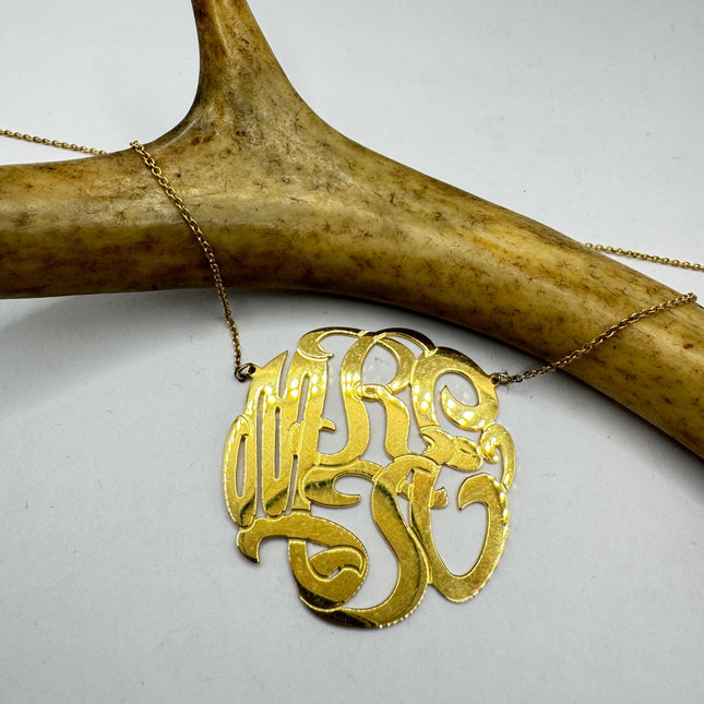 Vintage Gold Insignia Charm Necklace 925 Sterling Silver