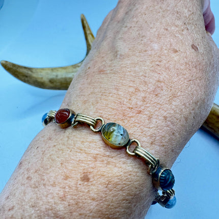 Vintage Gold Filled Scarab Bracelet - Onyx Gemstone Tennis Bracelet