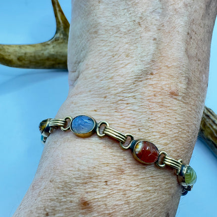 Vintage Gold Filled Scarab Bracelet - Onyx Gemstone Tennis Bracelet