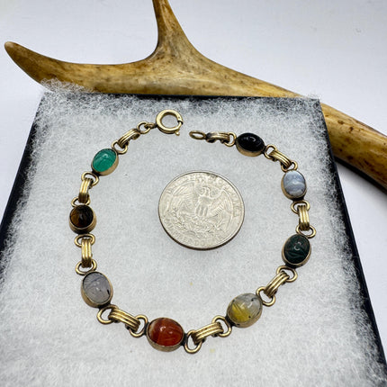 Vintage Gold Filled Scarab Bracelet - Onyx Gemstone Tennis Bracelet