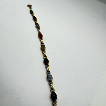 Vintage Gold Filled Scarab Bracelet - Onyx Gemstone Tennis Bracelet