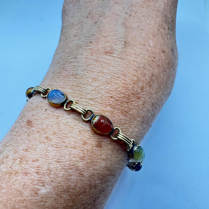 Vintage Gold Filled Scarab Bracelet - Onyx Gemstone Tennis Bracelet