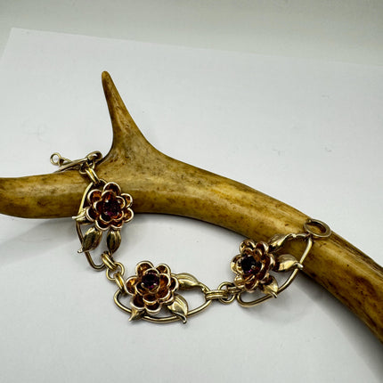 Vintage Rose Gold Filled Rose Flower Chain Bracelet