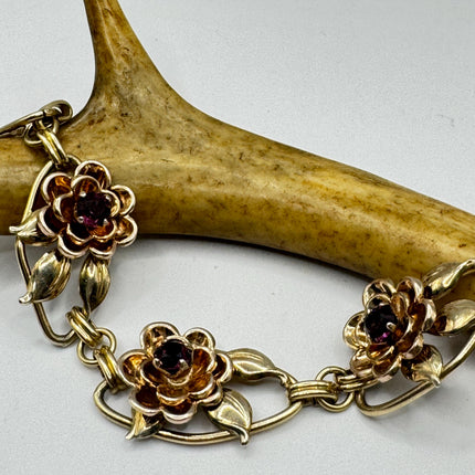 Vintage Rose Gold Filled Rose Flower Chain Bracelet