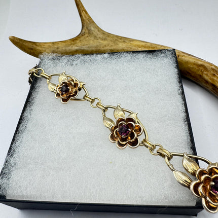 Vintage Rose Gold Filled Rose Flower Chain Bracelet